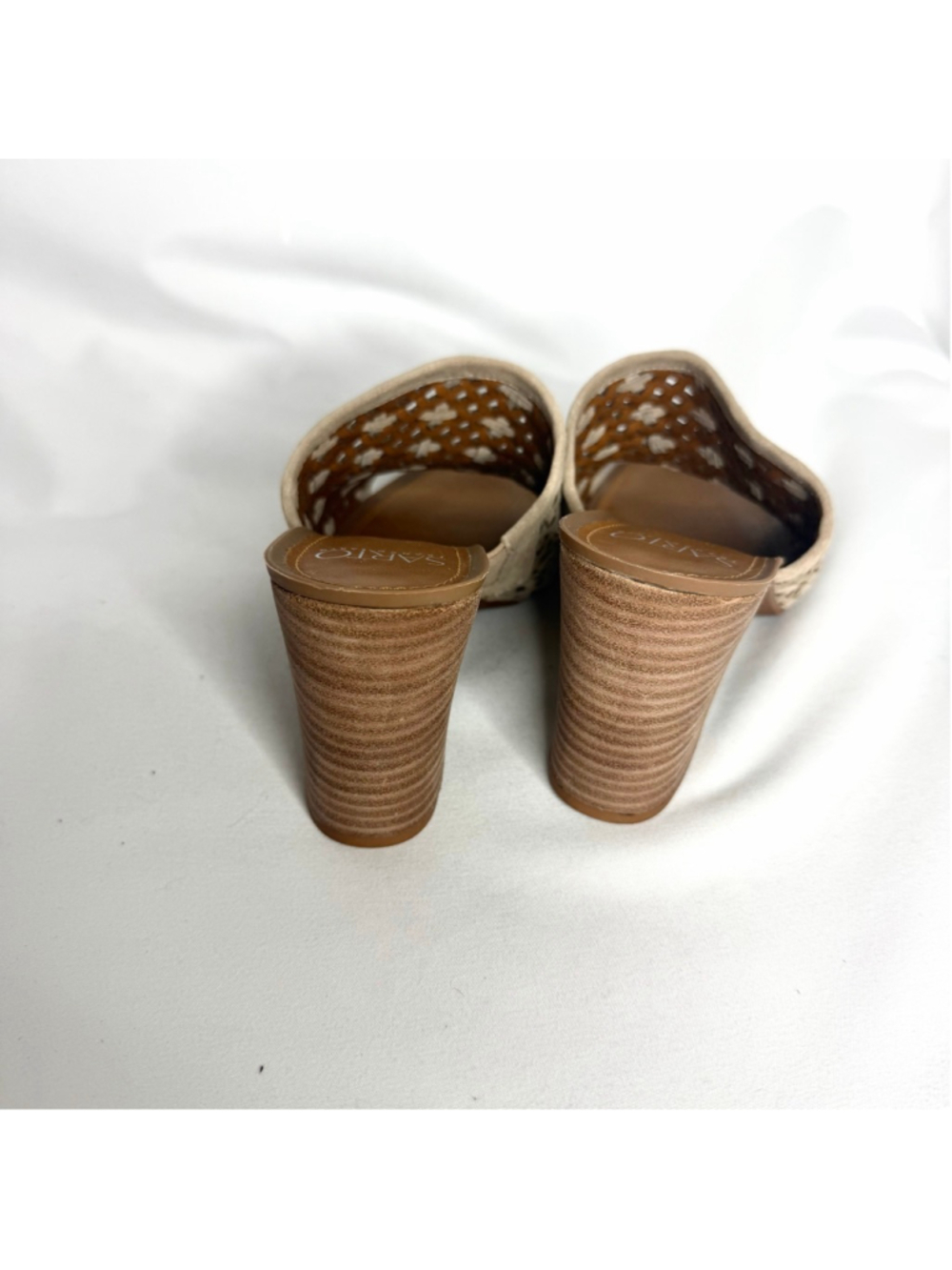Women's Franco Sarto Beige Woven Open Toe Heeled Sandals Size 7.5 - Picture 4 of 6